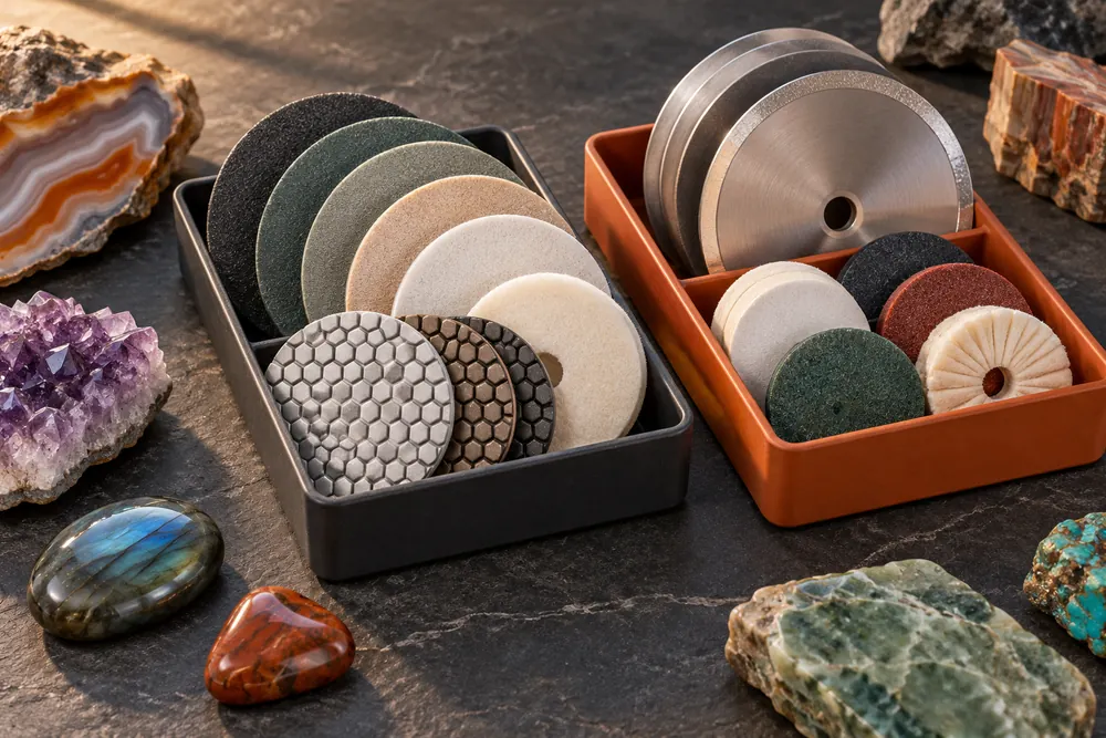 Editorial illustration of two separate clean storage trays containing different pads and discs.
