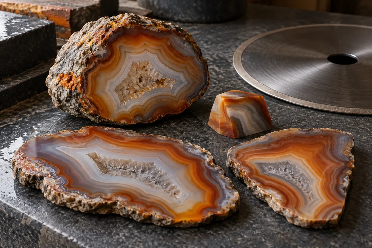 Editorial illustration for Choosing a Lapidary Saw for Agates: Slabs, Nodules and Rough